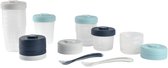 Béaba - Bewaarpotjes - Set van 12 - 2x90ml, 4x150ml, 6x250ml + 2 Siliconen Lepels - Hermetisch - Magnetron - Blauw/Grijs - BPA-vrij