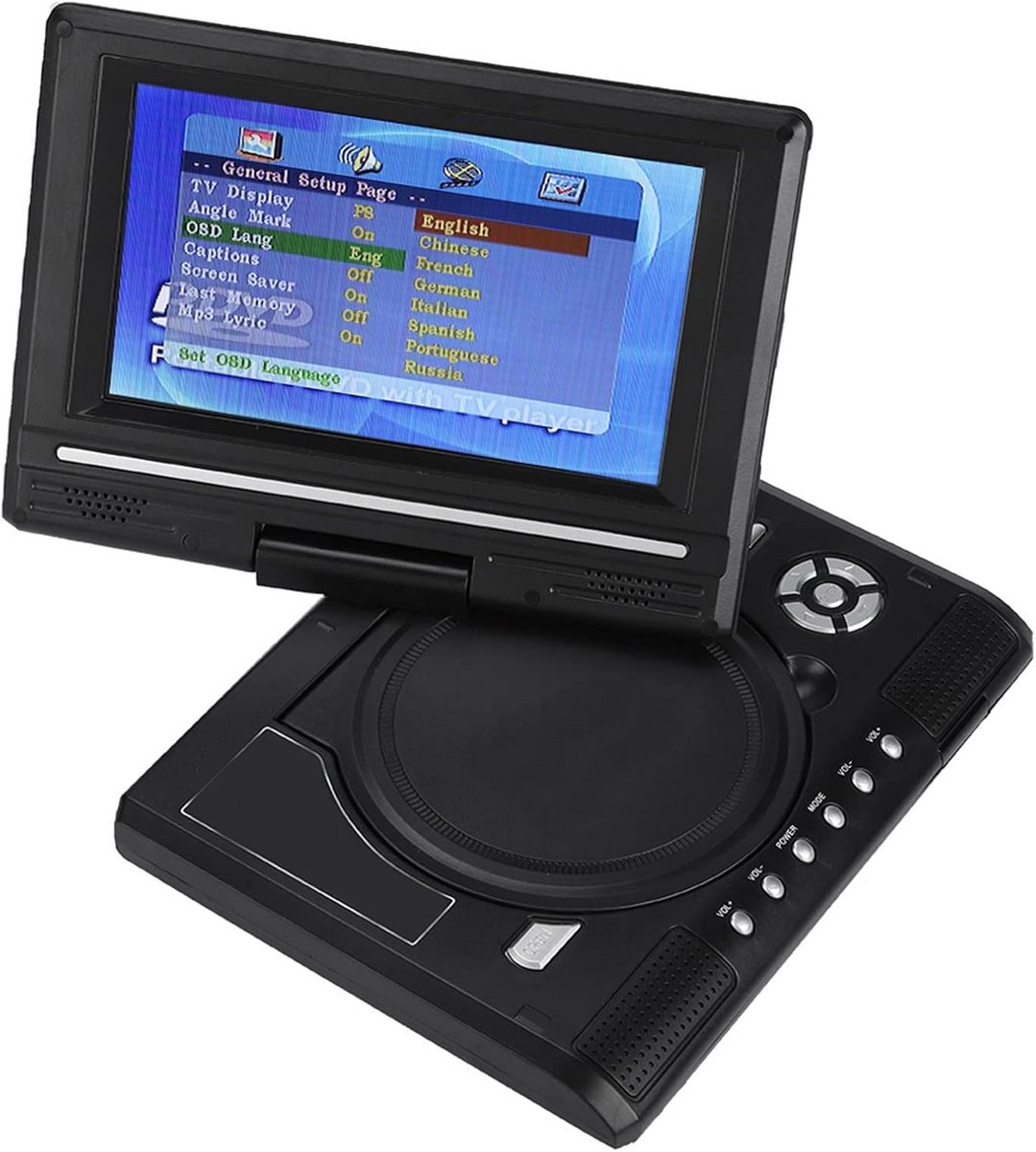 Draagbare DVD-speler 7 inch met 270° Draaibaar Scherm, Oplaadbare Batterij, voor Auto en Kinderen