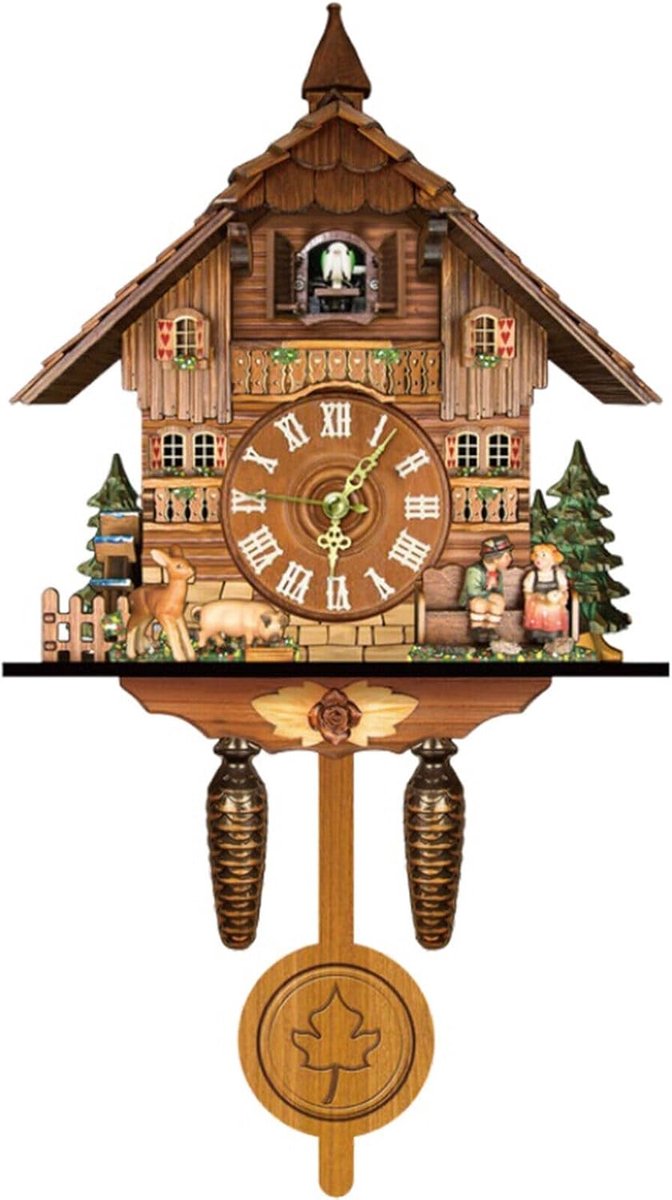 Traditionele Houten Koekoeksklok Wandklok met Kwarts Uurwerk en Koekoeksgeluid