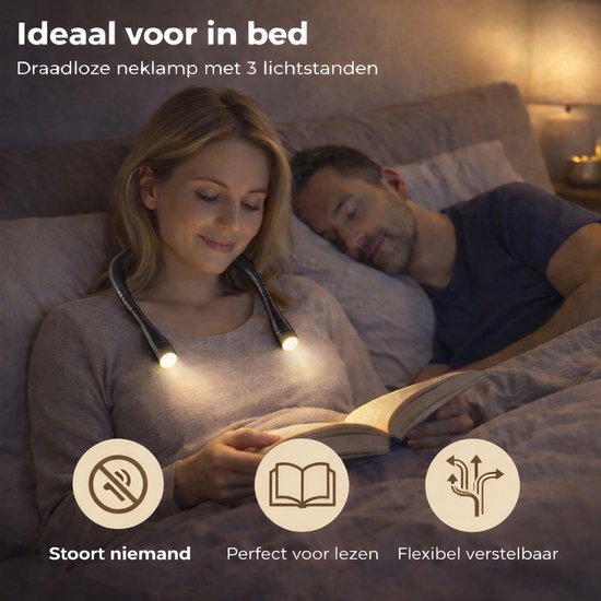 JOMI Oplaadbare Neklamp - LED Nekleeslamp met Flexibele Armen en 3 Lichtstanden - Handsfree Leeslamp voor Lezen en Hobby van Merkloos — afbeelding 4