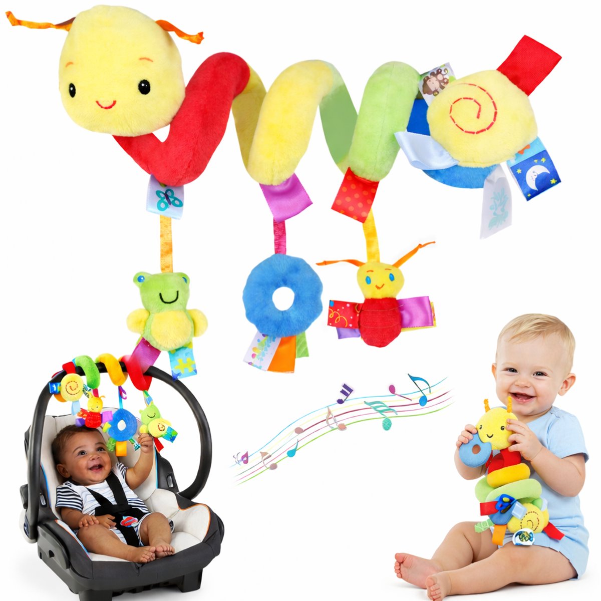 Aventrix Baby Spiraal – Boxspiraal Baby – Kinderwagen Speelgoed – Maxi Cosi Speelgoed – Autostoel & Buggy Speelgoed – Baby Rammelaar – Baby Knuffel – Babyspeeltje Vanaf Geboorte