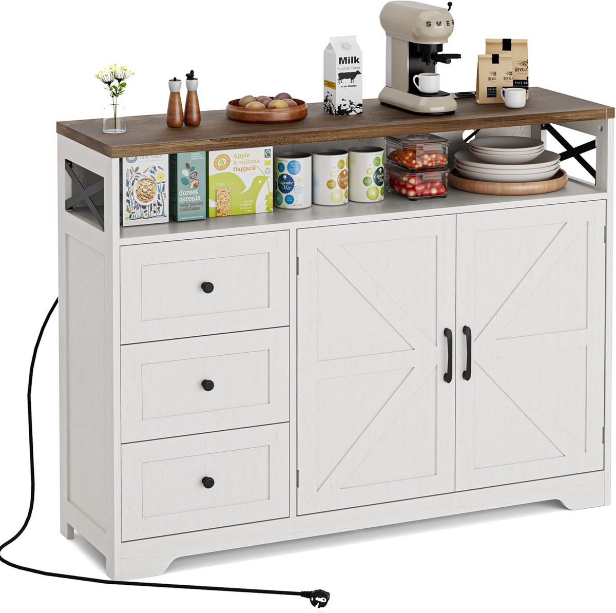 Stijlvol Dressoir met Laden en Open Plank - Opbergkast voor Keuken, Eetkamer of Woonkamer
