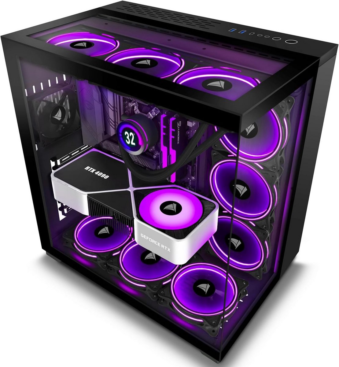 Computer Behuizing - Midi Toren - Gaming PC Bouwen - Voorgeïnstalleerde PWM Fans - 51 x 28 x 50 cm