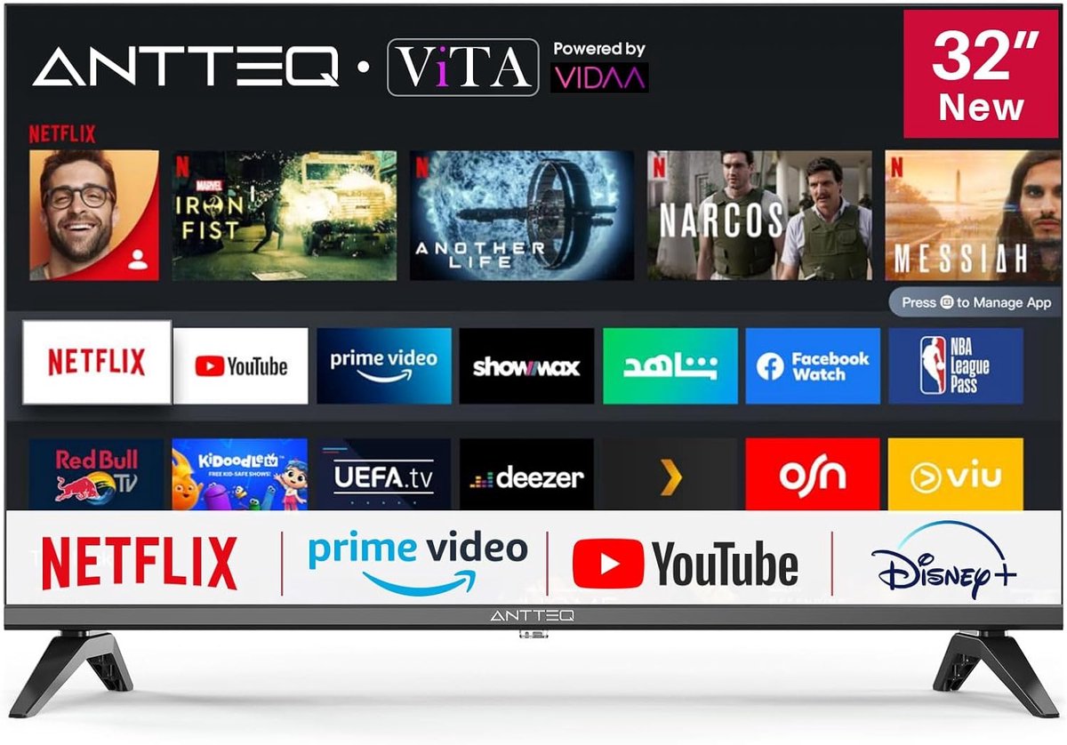 Smart TV 32 Inch (81 cm) met Vidaa, Netflix, YouTube en WLAN - HD Televisie met Triple Tuner