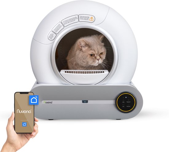 Nuvona Zelfreinigende Kattenbak - XXL - Automatische Kattenbak - Inclusief App & Led touch - Met kattenbakmat en 5 rollen opvangzakjes - 65L