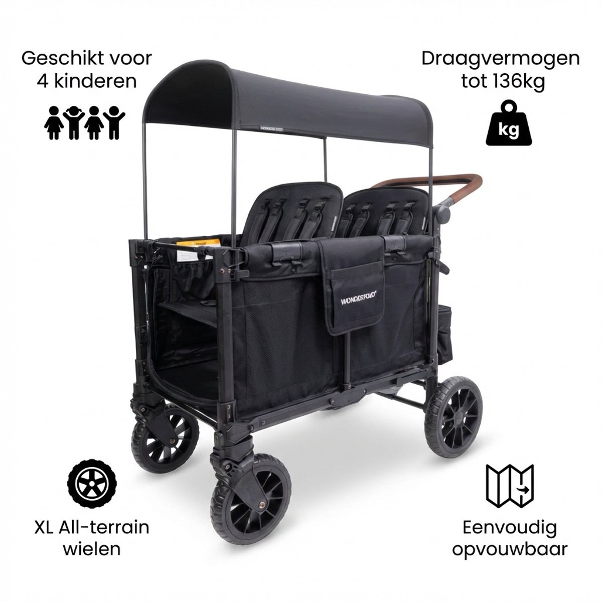 WonderFold W4 Luxe Bolderkar Opvouwbaar Zwart 4-zits - afbeelding 2