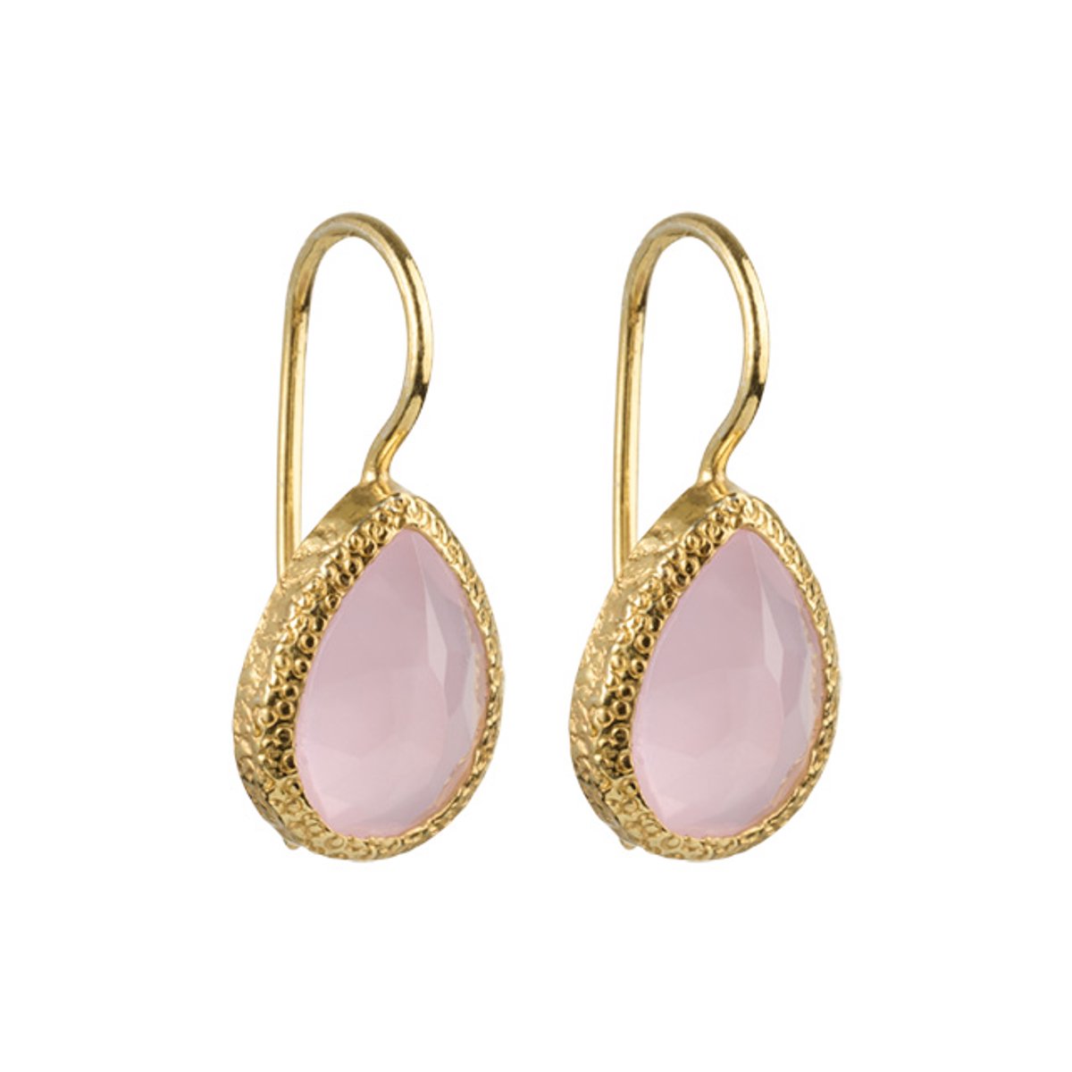 I'M ME JEWELLERY - druppel oorbellen - roze chalcedoon - 24 karaats vermeil goud