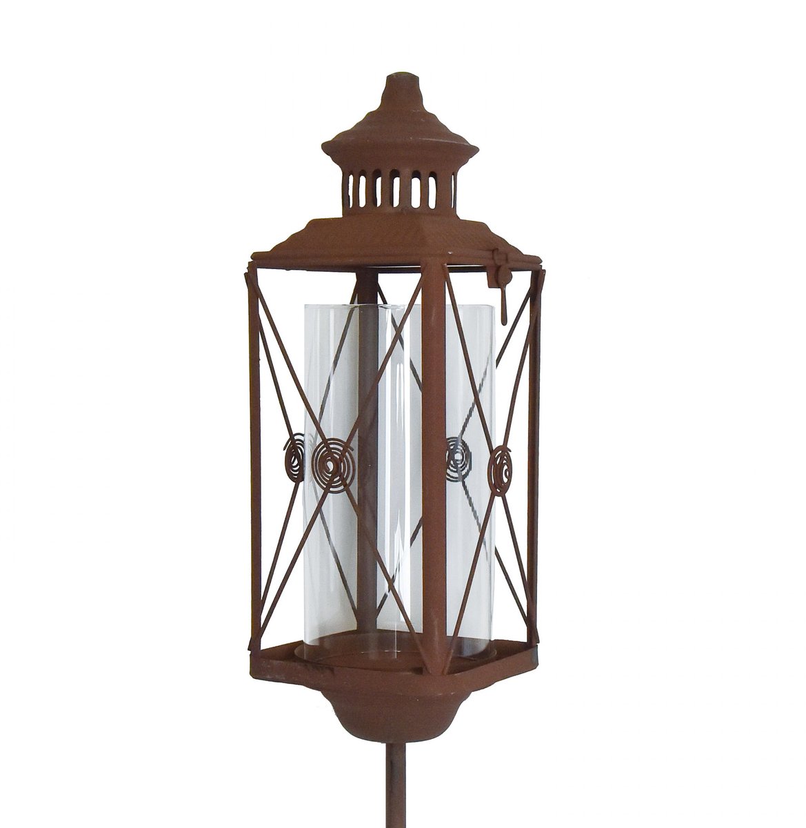 Tuinlantaarn, metalen decoratie, roestlook, 12 cm x 12 cm x 135 cm