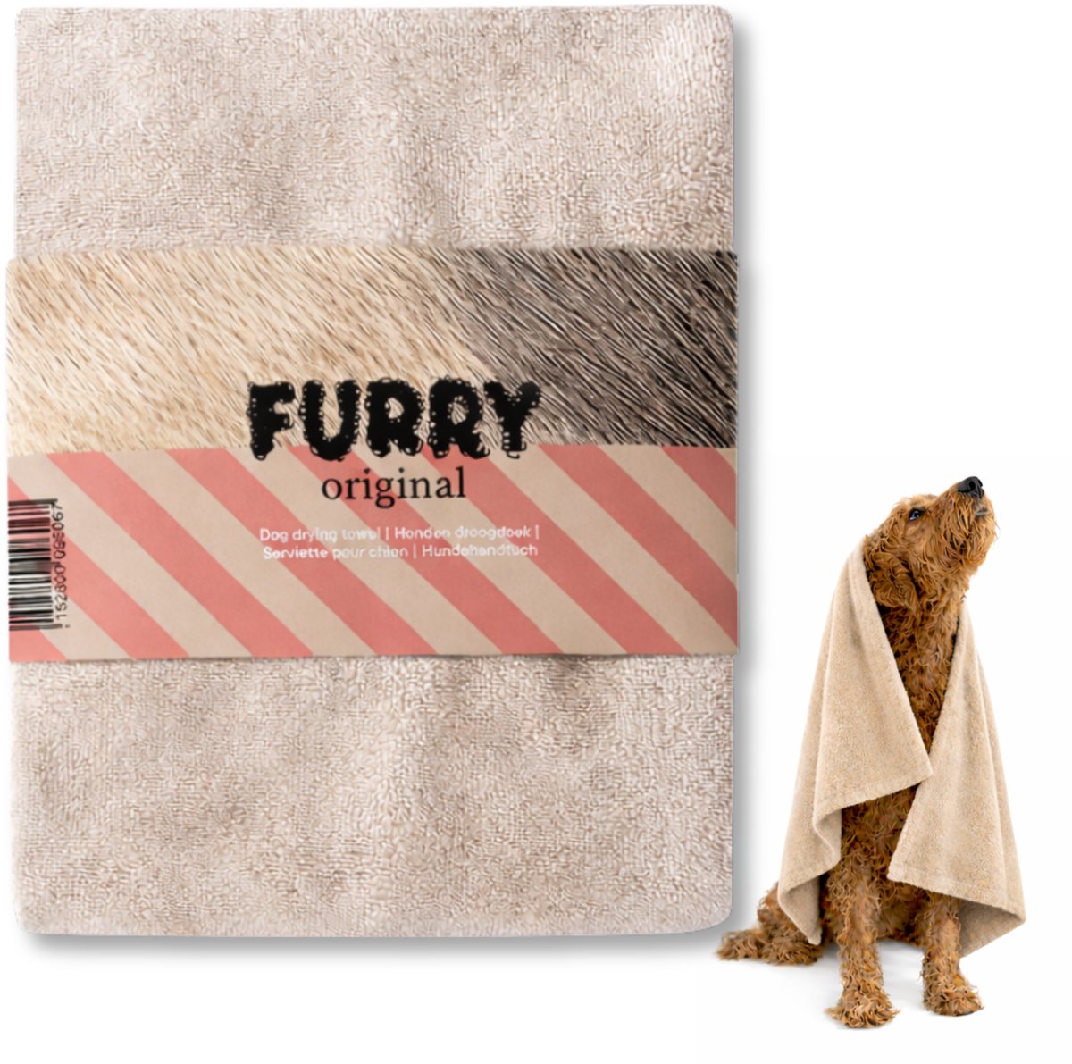 Furry Original® Honden handdoek - Microvezel Droogdoek - Sneldrogend, Super Absorberend en Zacht - Voor Labradoodle & Andere Rassen - Grote & Kleine Hond - 90×50 cm - Pet Towel - Beige