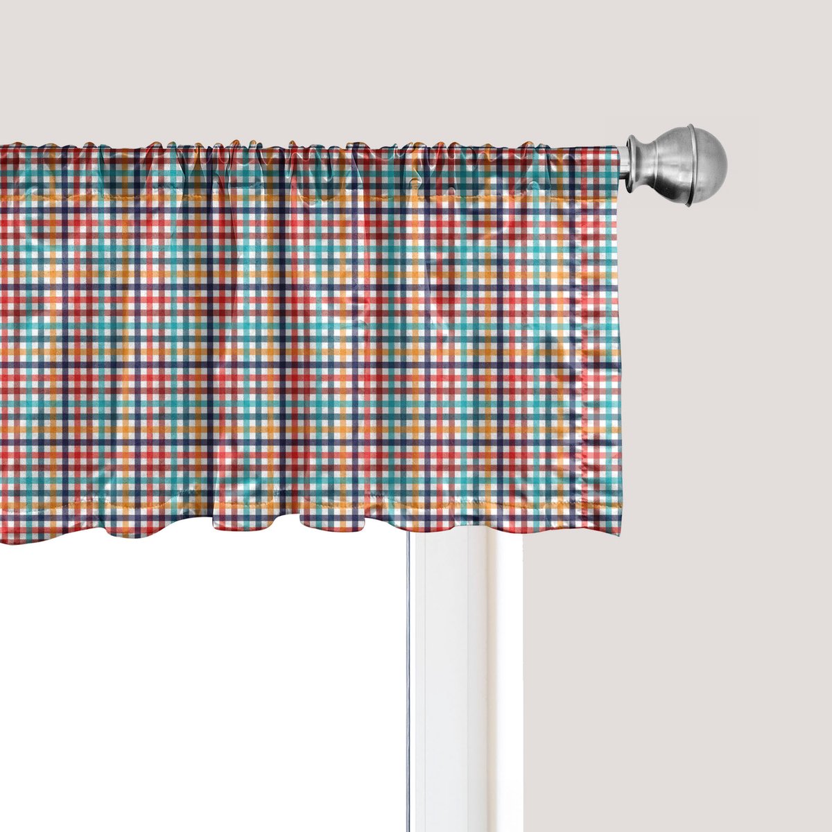 ABAKUHAUS Geruite raamvalance, gordijnvalance voor keuken en slaapkamer met tunnelzoom, 137 cm x 45 cm, meerkleurig