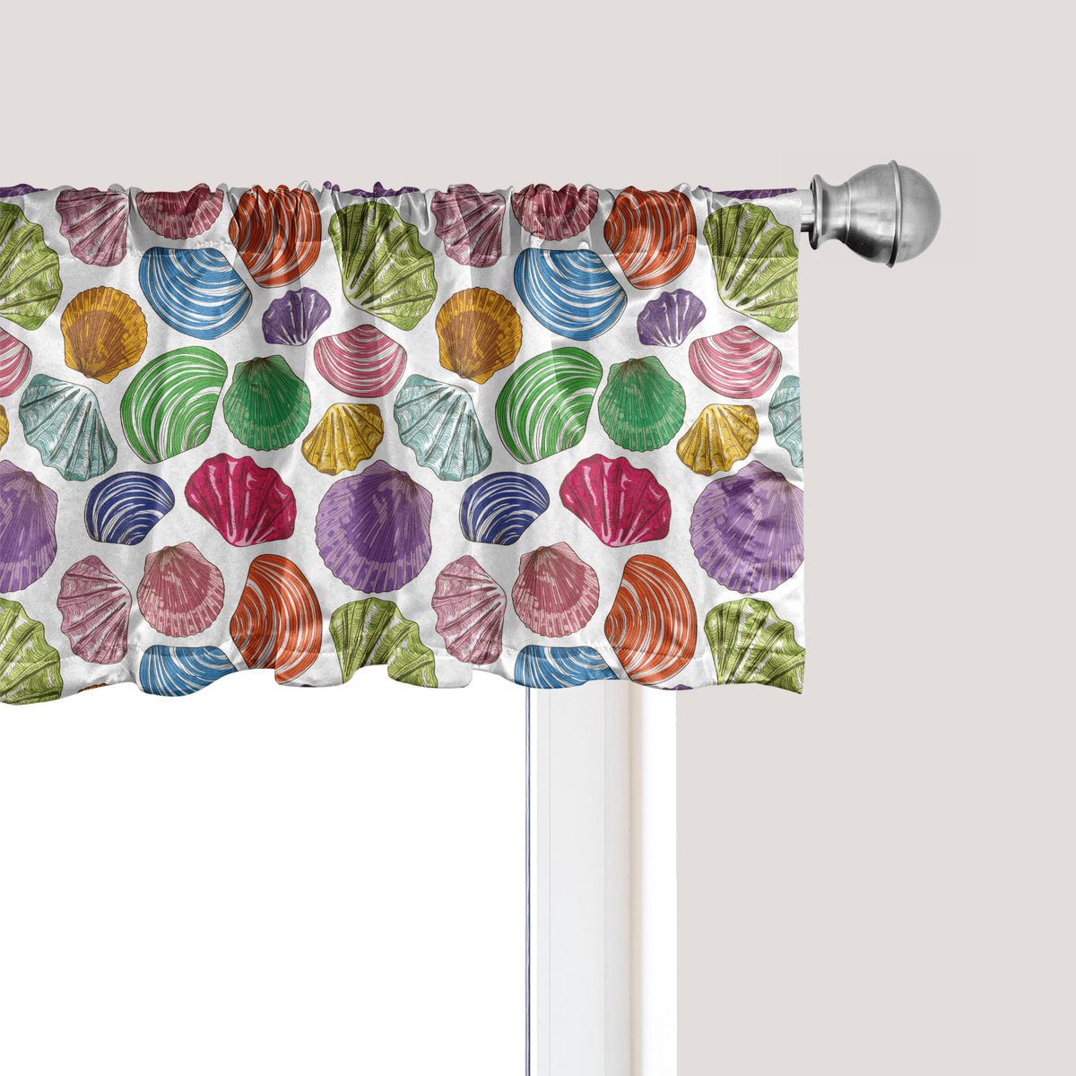 ABAKUHAUS Zeeschelpen Raamvalletje, Gordijnvalletje voor Keuken en Slaapkamer met Tunnelzoom, 137 cm x 30 cm, Meerkleurig