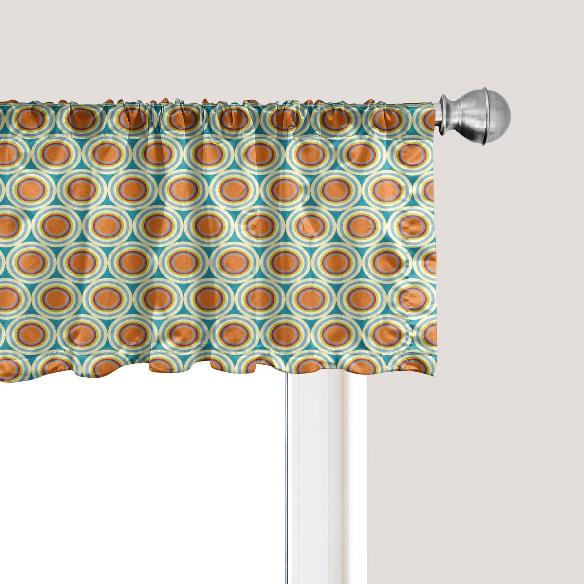 ABAKUHAUS Retro Raamvalletje, Gordijnvalletje voor Keuken en Slaapkamer met Tunnelzoom, 137 cm x 30 cm, Oranje Crème Zeeblauw