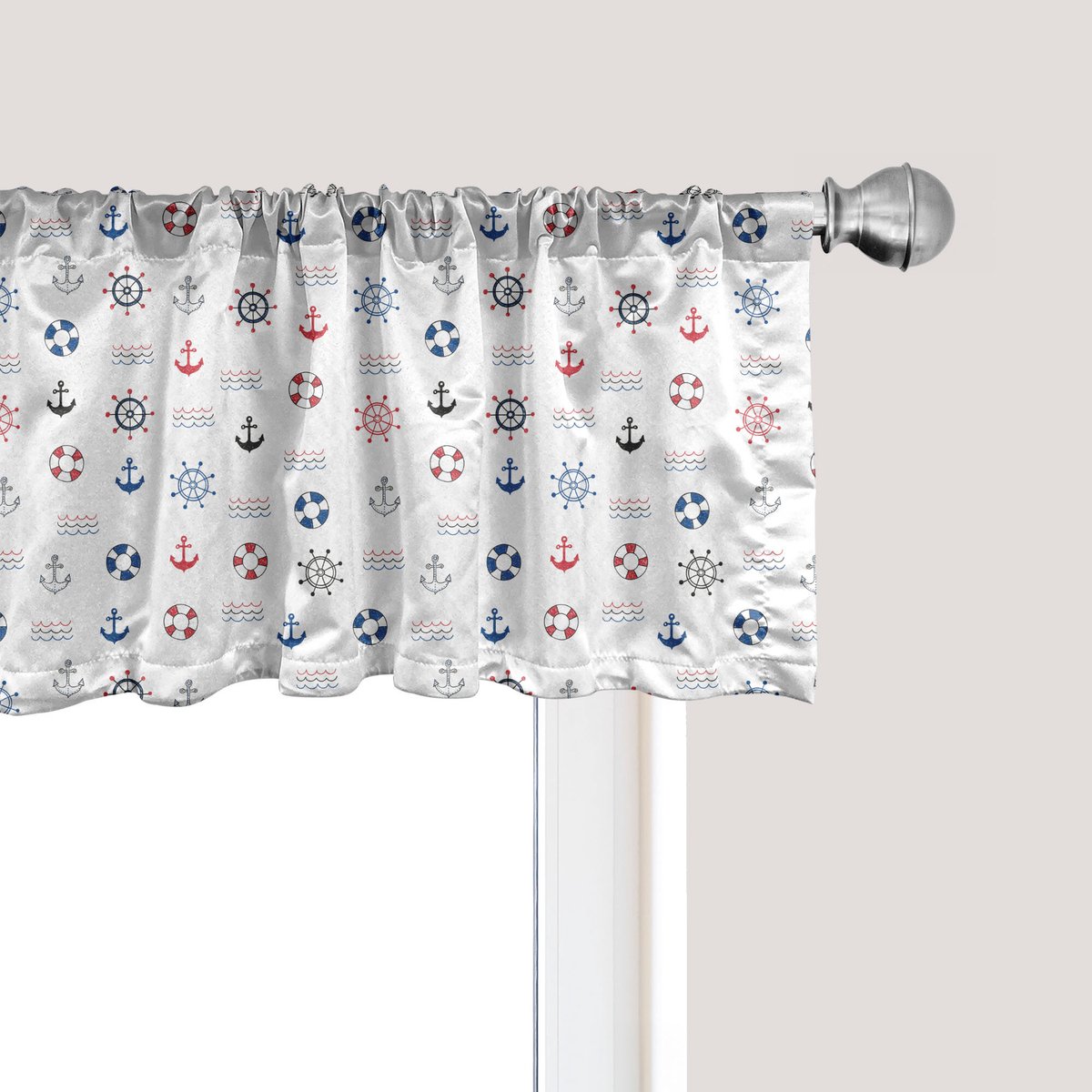 ABAKUHAUS Nautisch raamvalletje, Gordijnvalletje voor keuken en slaapkamer met tunnelzoom, 137 cm x 45 cm, Blauw en Rood