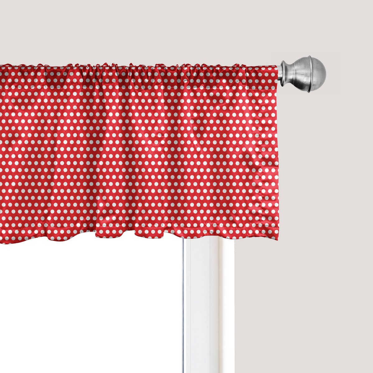 ABAKUHAUS Gordijnvalletje met stippen, gordijnvalletje voor keuken en slaapkamer met tunnelzoom, 137 cm x 30 cm, vermiljoen wit
