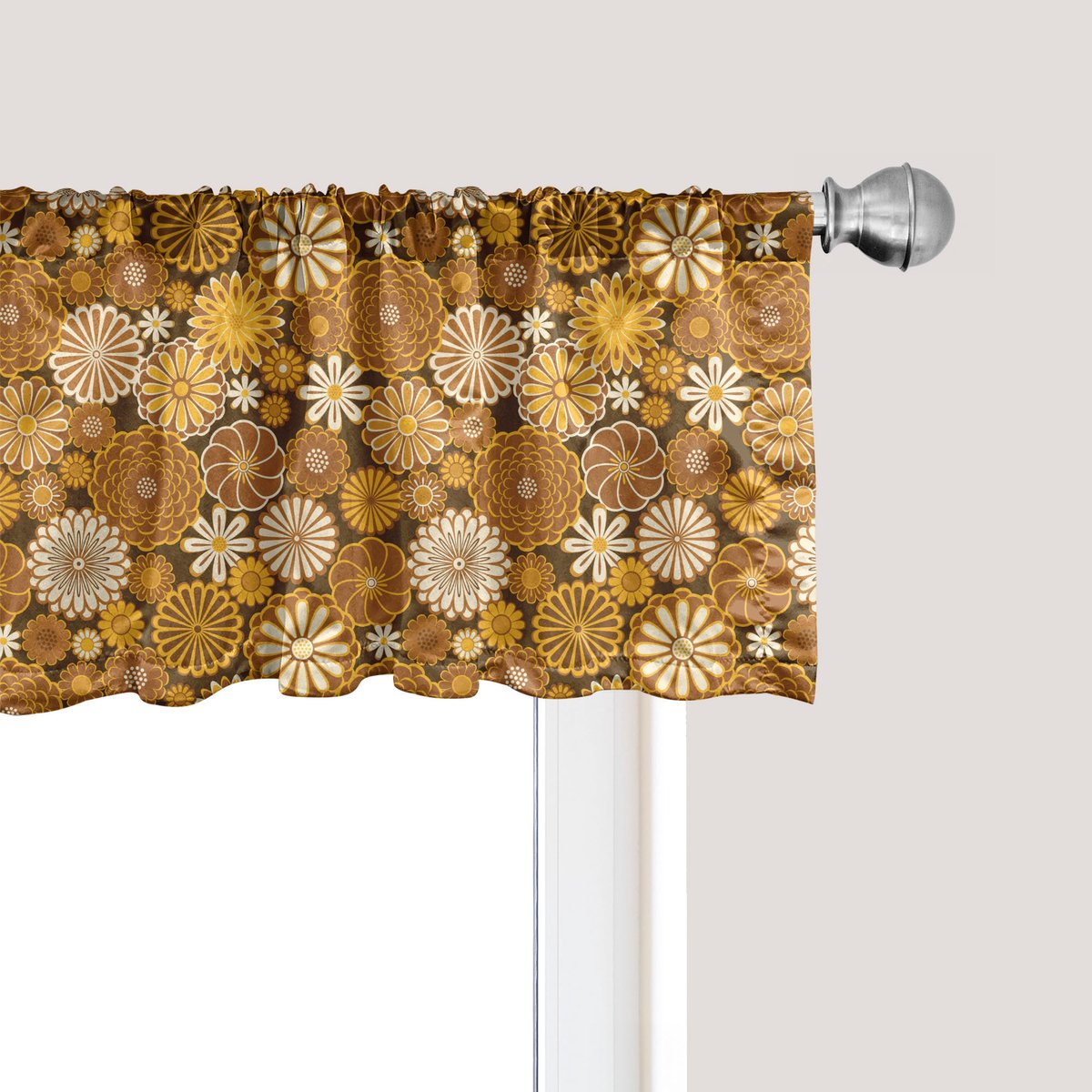 ABAKUHAUS Geelbruine raamvalletje, gordijnvalletje voor keuken en slaapkamer met tunnelzoom, 137 cm x 30 cm, amber donkergeel
