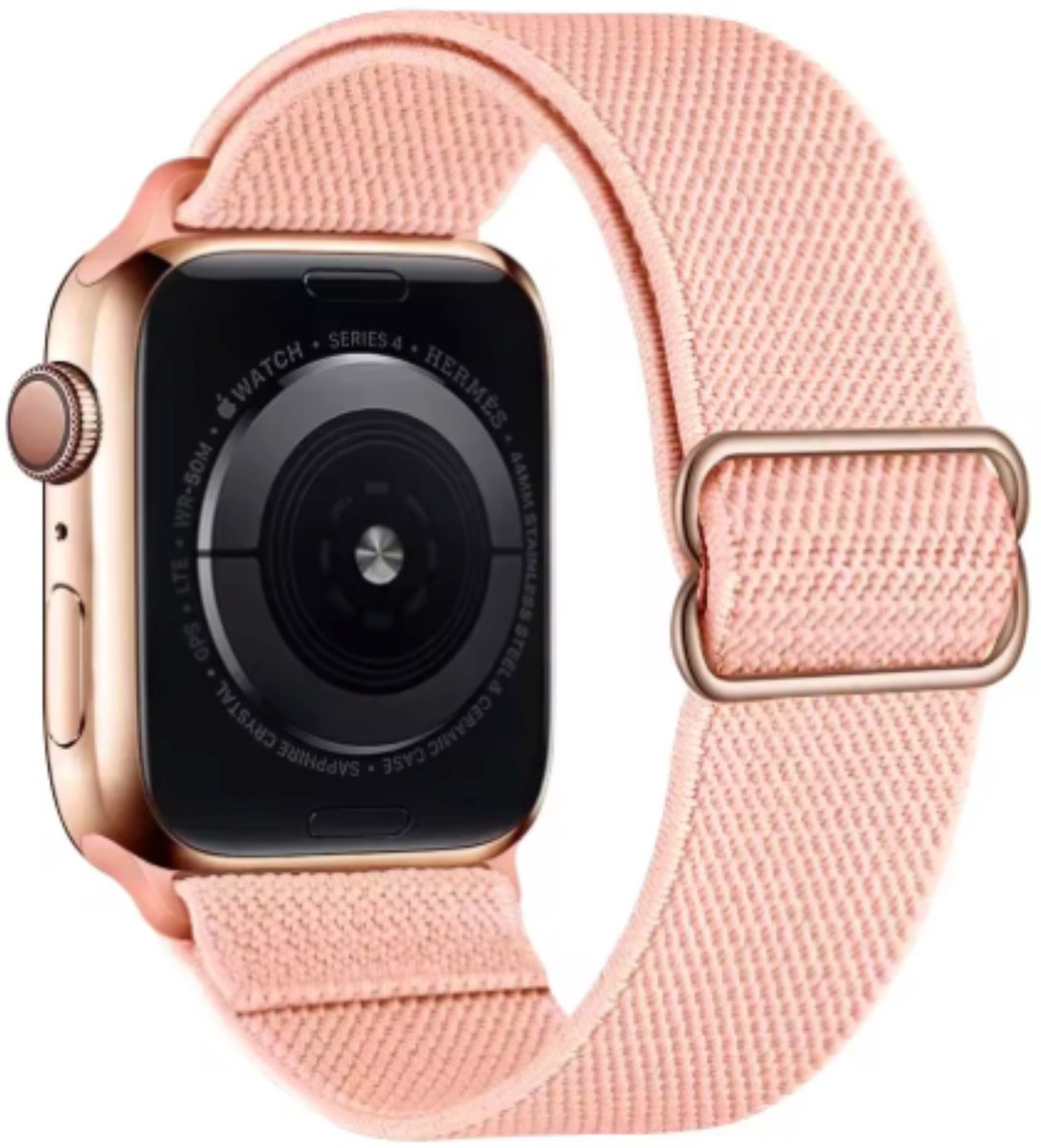 MY PROTECT - Nylon Bandje - Geschikt Voor Apple Watch Bandje - Series 1/2/3/4/5/6/7/8/9/10/11/SE/Ultra - 44mm - 45mm - 46mm - 49mm - Nylon Band - Pink Sand