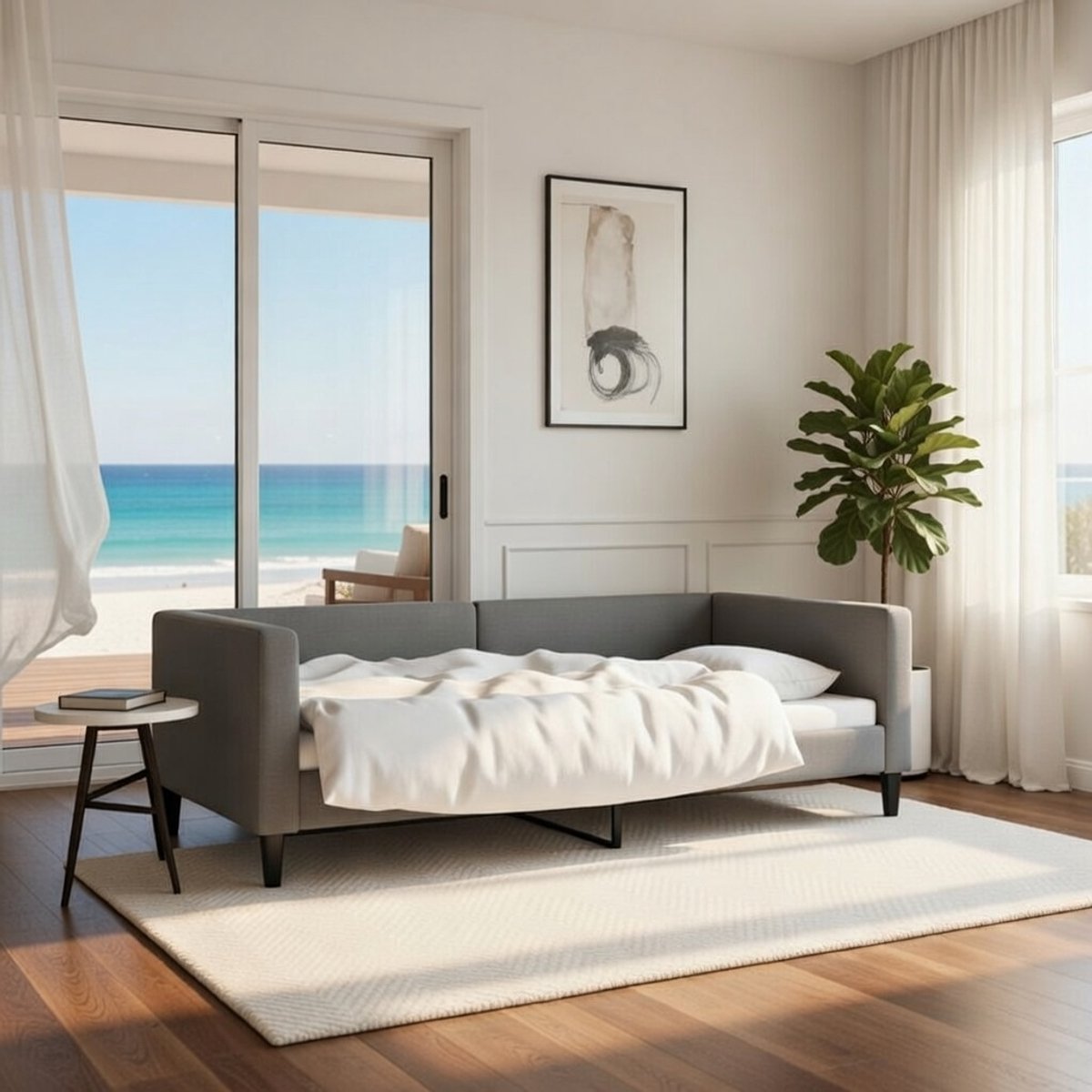 2-in-1 Dagbed en Slaapbank – Modern Bedbank voor Woonkamer en Slaapkamer – Comfortabel Logeerbed, Donkergrijs Stof, 90x200 cm – Robuust en Stijlvol Design Casa Serena – Casa Dorada