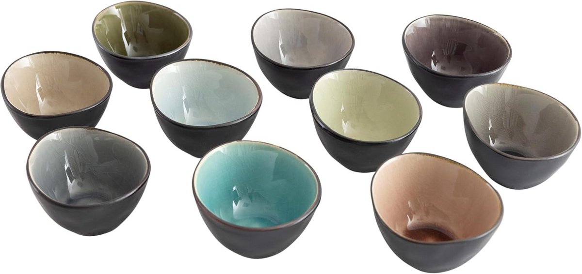 Set van 10 Keramiek Dipschaaltjes Streetfood Stijl - 9x7 cm, 100 ml