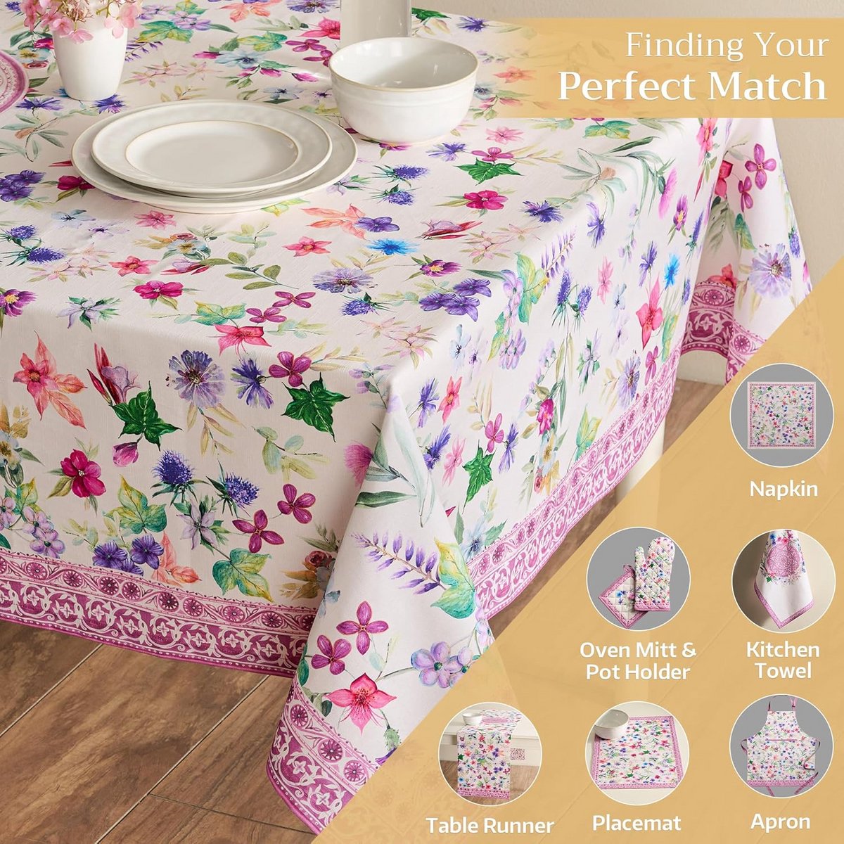 Decoratief Katoenen Tafelkleed Bloemen - Wasbaar Linnen voor Diner en Buffet