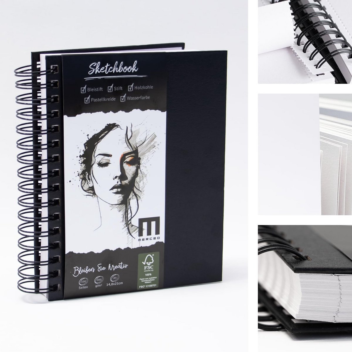 Schetsboek A5 Ringband met 100 Pagina's 200 g/m² Papier Hardcover