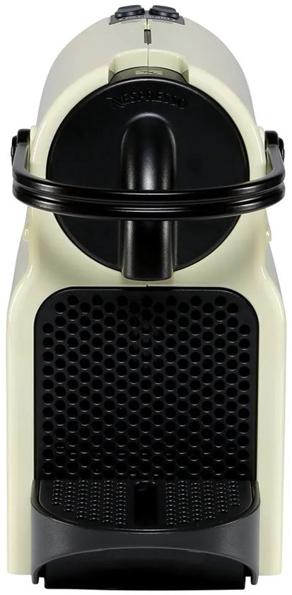 Vue frontale d'une machine à café à capsules Nespresso Inissia crème.