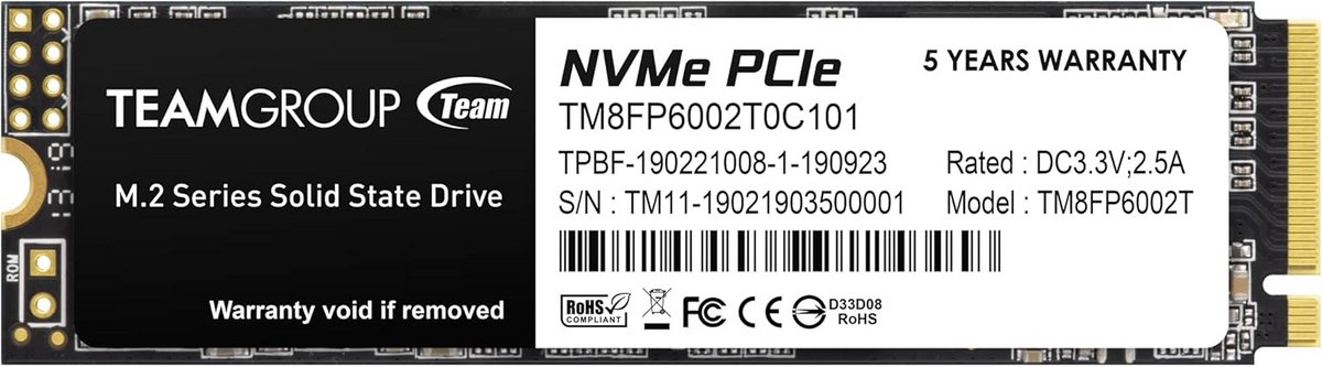 Interne SSD M.2 NVMe PCIe 3.0 voor PC en Laptop - 2000GB Opslag