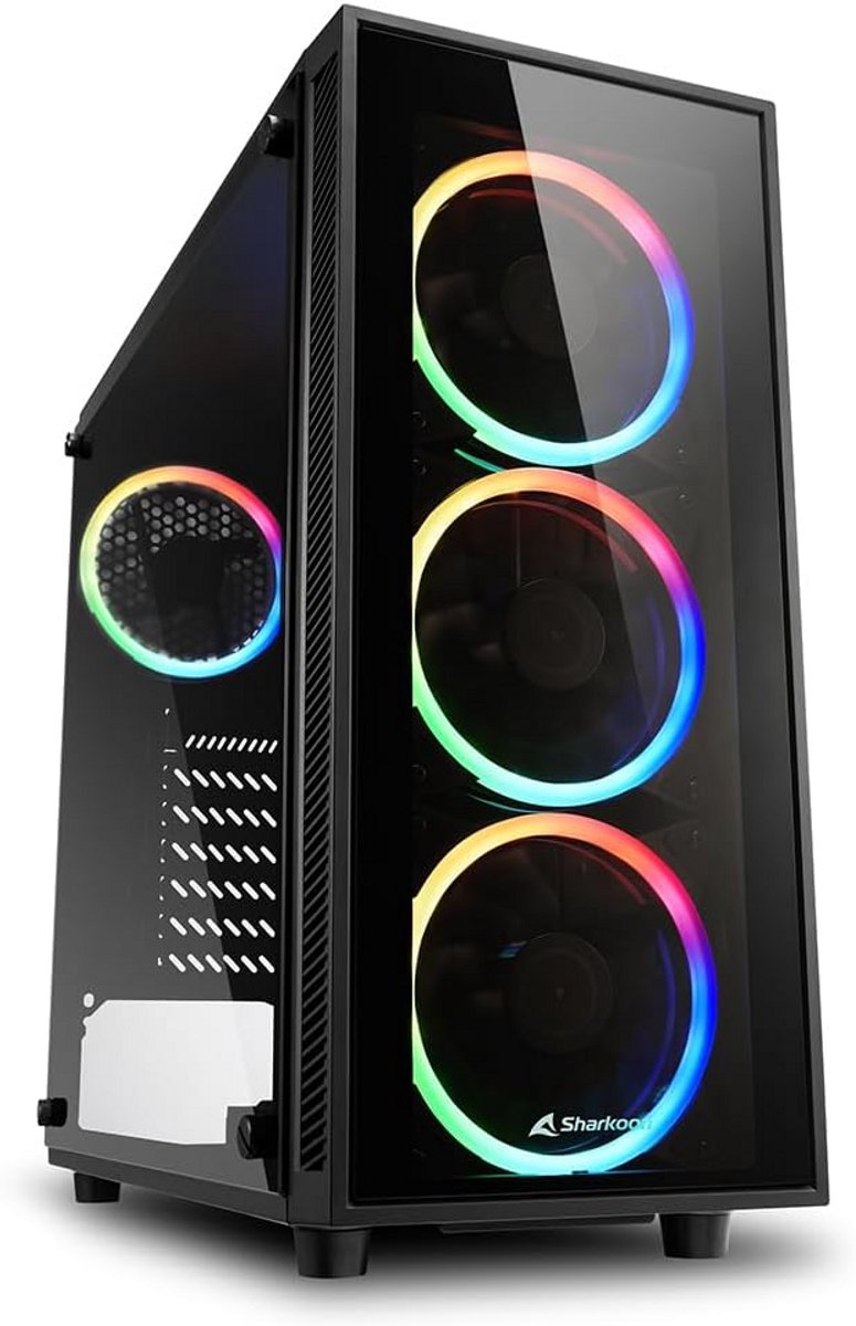 Compacte ATX PC Behuizing Zwart met Gehard Glas en 4x RGB Ledventilatoren