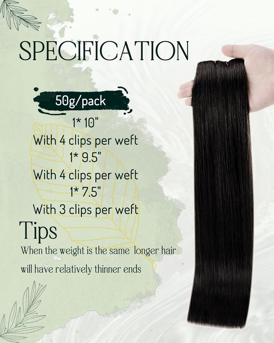 3 Delige Clip in Extensions Menselijk Haar 45cm 50g Zwart Volume