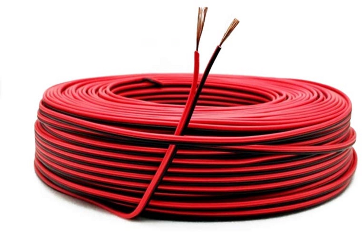 Tweekleurige 2-aderige elektrische draad met vertind koper, 60m Rood en 60m Zwart