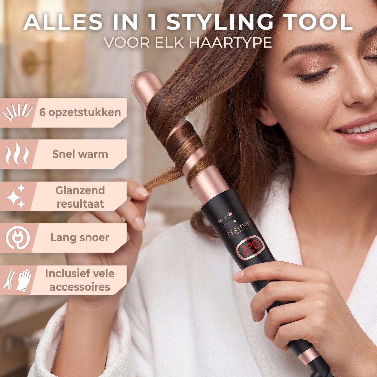 Bestope 6 in 1 Krultang met Opzetstukken - afbeelding 2