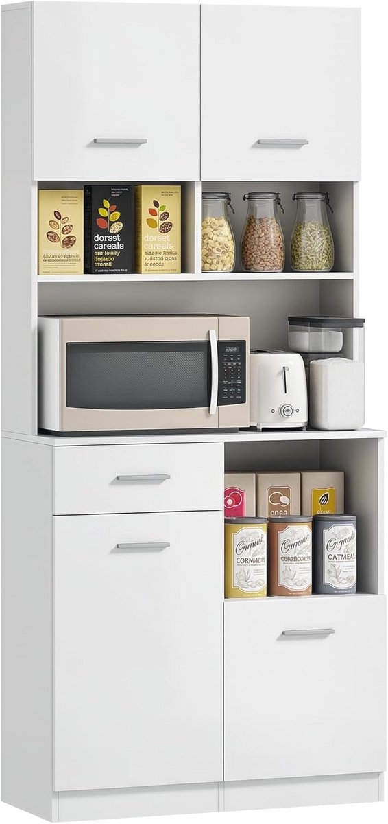 Hoge Opbergkast met Soft-Close Deur en Verstelbare Plank voor Keuken of Eetkamer Wit