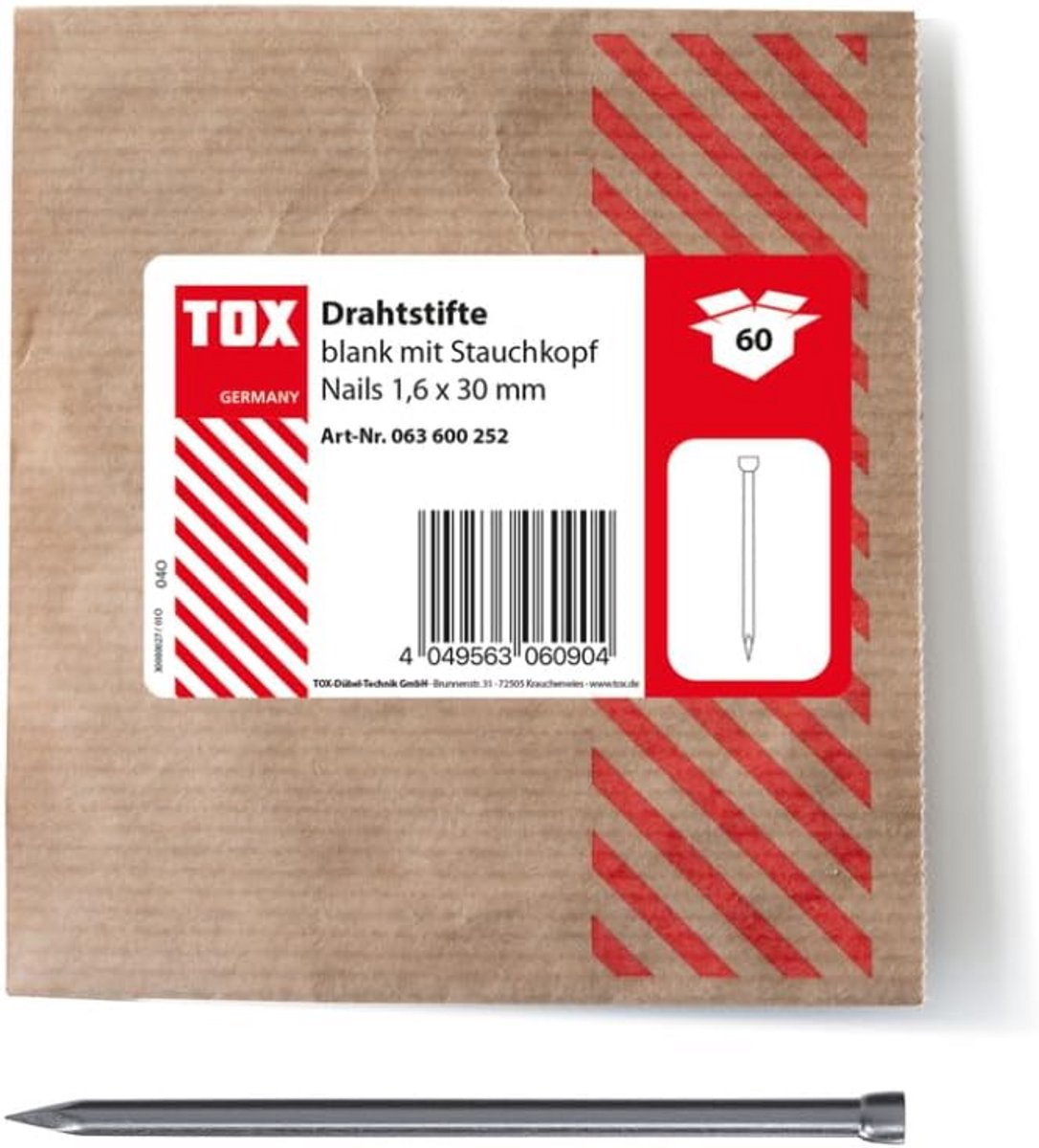 Draadnagels met Lage Kop 1,6x30 mm voor Onzichtbare Bevestiging in Hout - 60 Stuks