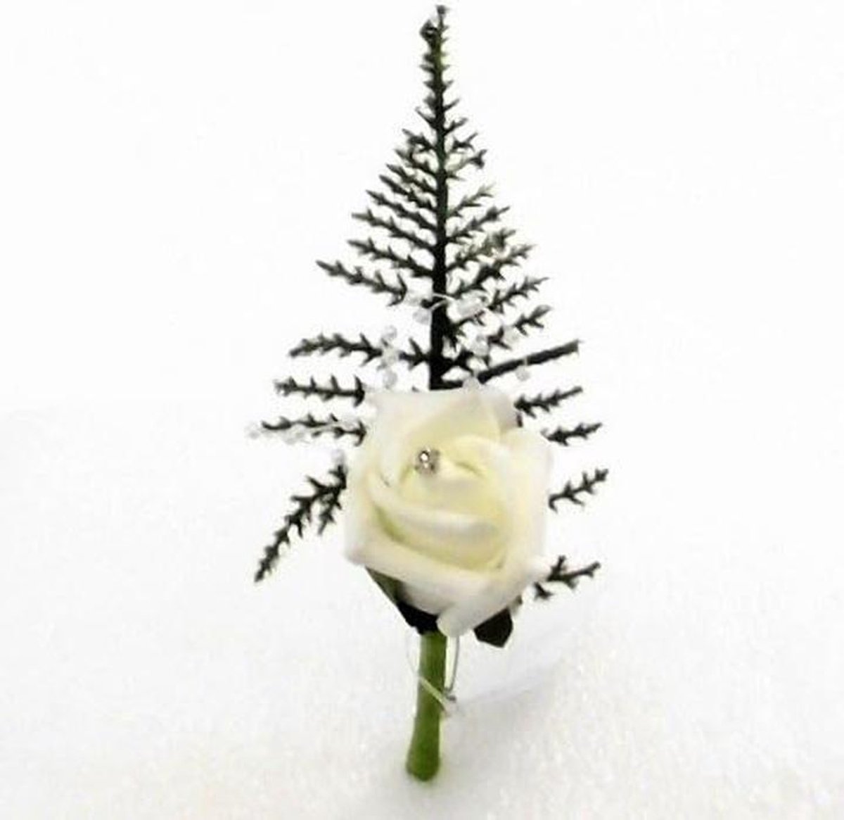 6x Bruidssteek Ivoorkleurige Rozen Corsage Boutonniere Set - Witte Schuimrozen met Parel en Strass