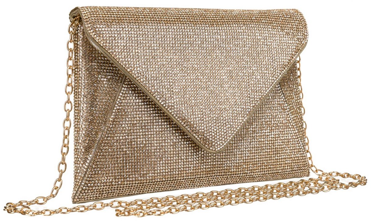 Peterson - Elegante Damesclutch - Kristallen - Gouden Ketting - Magnetische Sluiting