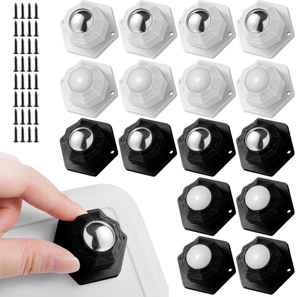Kleine rollen set - Meubelwielen zelfklevend - Meubels verplaatsen - Krachtig draagvermogen - 16 stuks - Wit en zwart