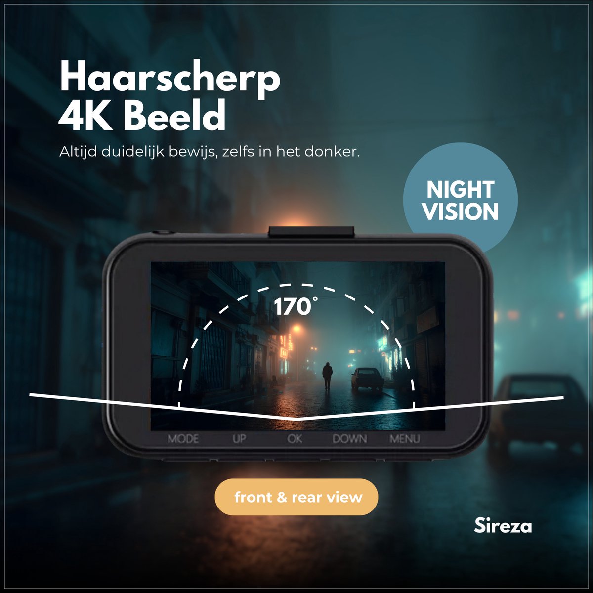 Sireza® D2 - Dashcam - Dashcam Voor Auto - Dual Dashcam - Ultra 4K & UHD - 3 inch met App - GPS live locatie + snelheid - 128GB SD Kaart - Loop Opname - G Sensor - mini koevoet - haakske usb-c oplaadkabel - NL/FR/ENG Handleiding + NL Systeem – foto 2