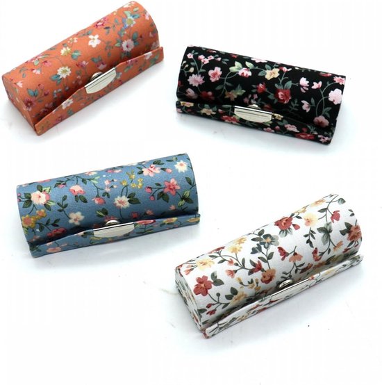Organizer - Set van 4 dames lippenstiftdoosjes met bloemenmotief en spiegel - Make-up opbergset, cosmetische reistas en organizer