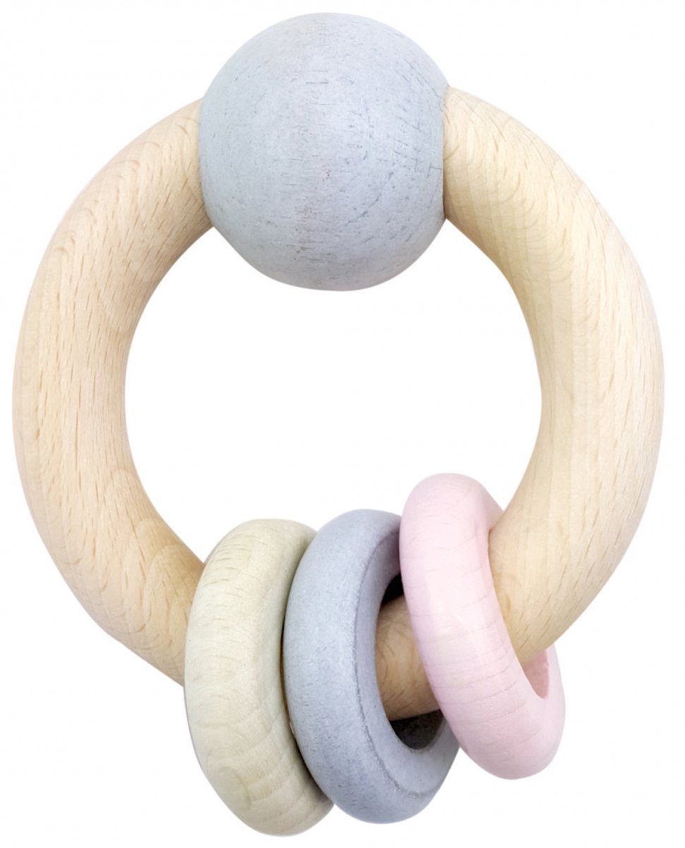 Hess houten rammelaar baby roze naturel - educatief speelgoed.