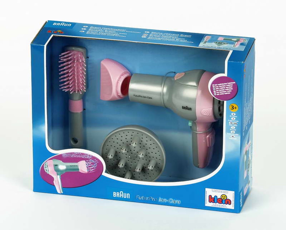 Klein Toys Braun haardroger met diffuser en borstel - incl. ventilator met koude-lucht-mechanisme - roze grijs — afbeelding 9