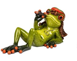 Kikker - Reggae - Relax - Rasta - Opkikker - Groen - Beeld - 13x6x7cm - Keramiek