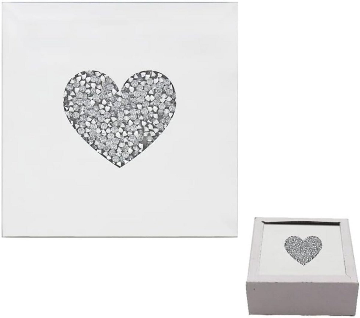 Set van 4 Spiegelende Tafel Onderzetters met Kristal Hart Decoratie