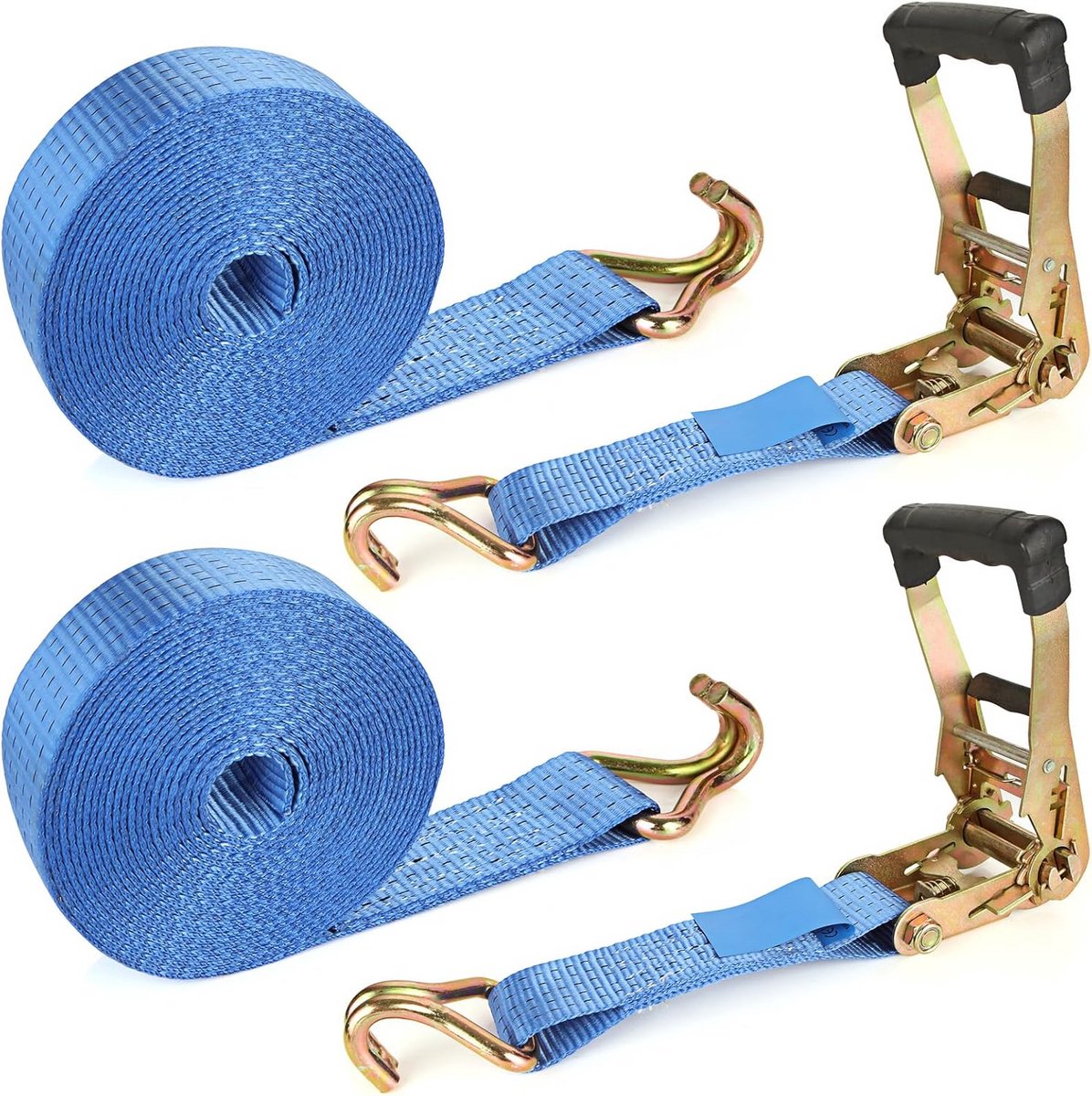 2 x 2 Inch 20ft Spanbanden met Dubbele J-Haak - Zeer Sterk met 3,6 Ton Werkbelasting