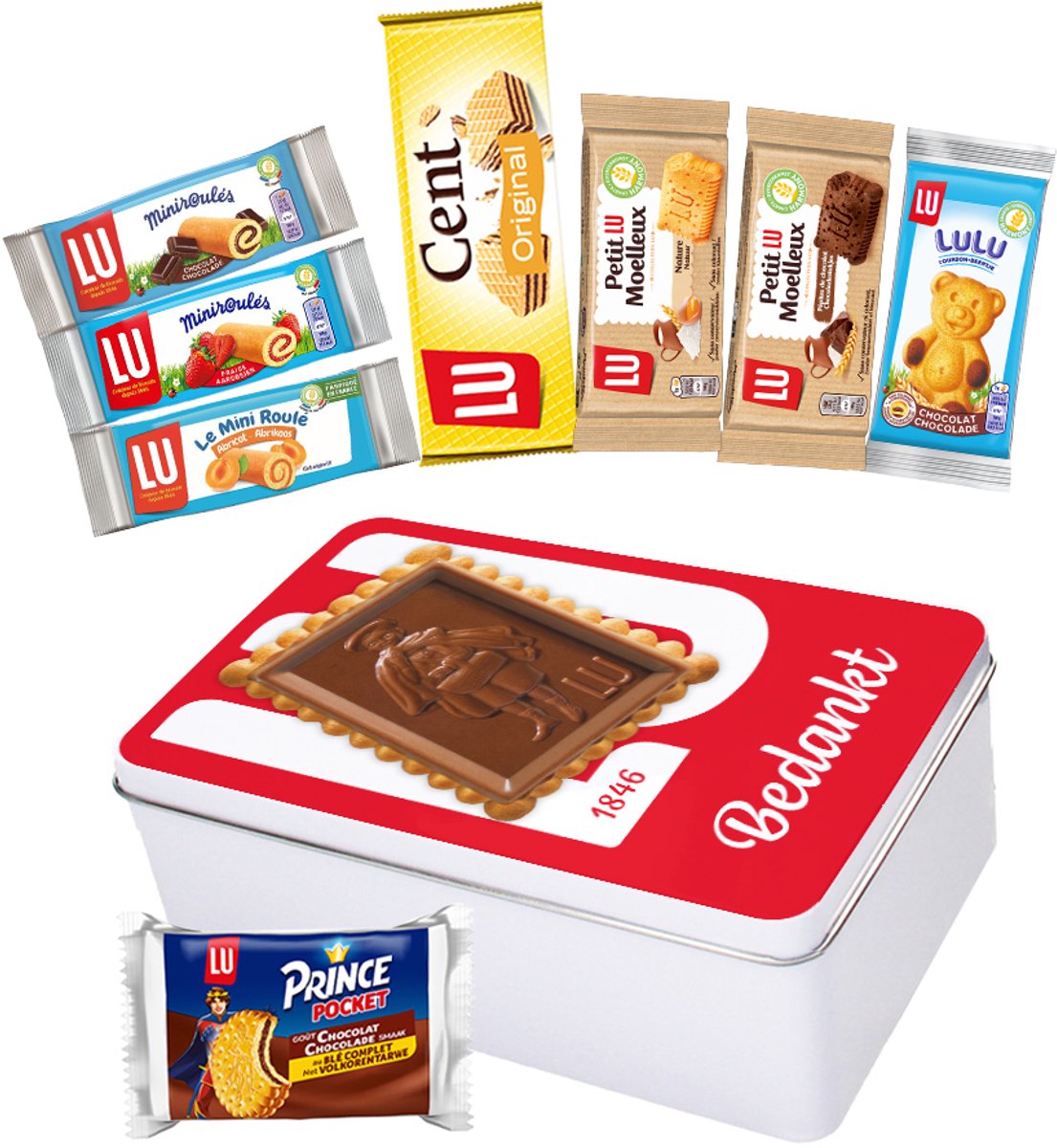 LU Collection Box "Bedankt" - Lu Roulé, Cent Wafers, Petit Moelleux, Lulu beertje, Prince Pocket - 374g