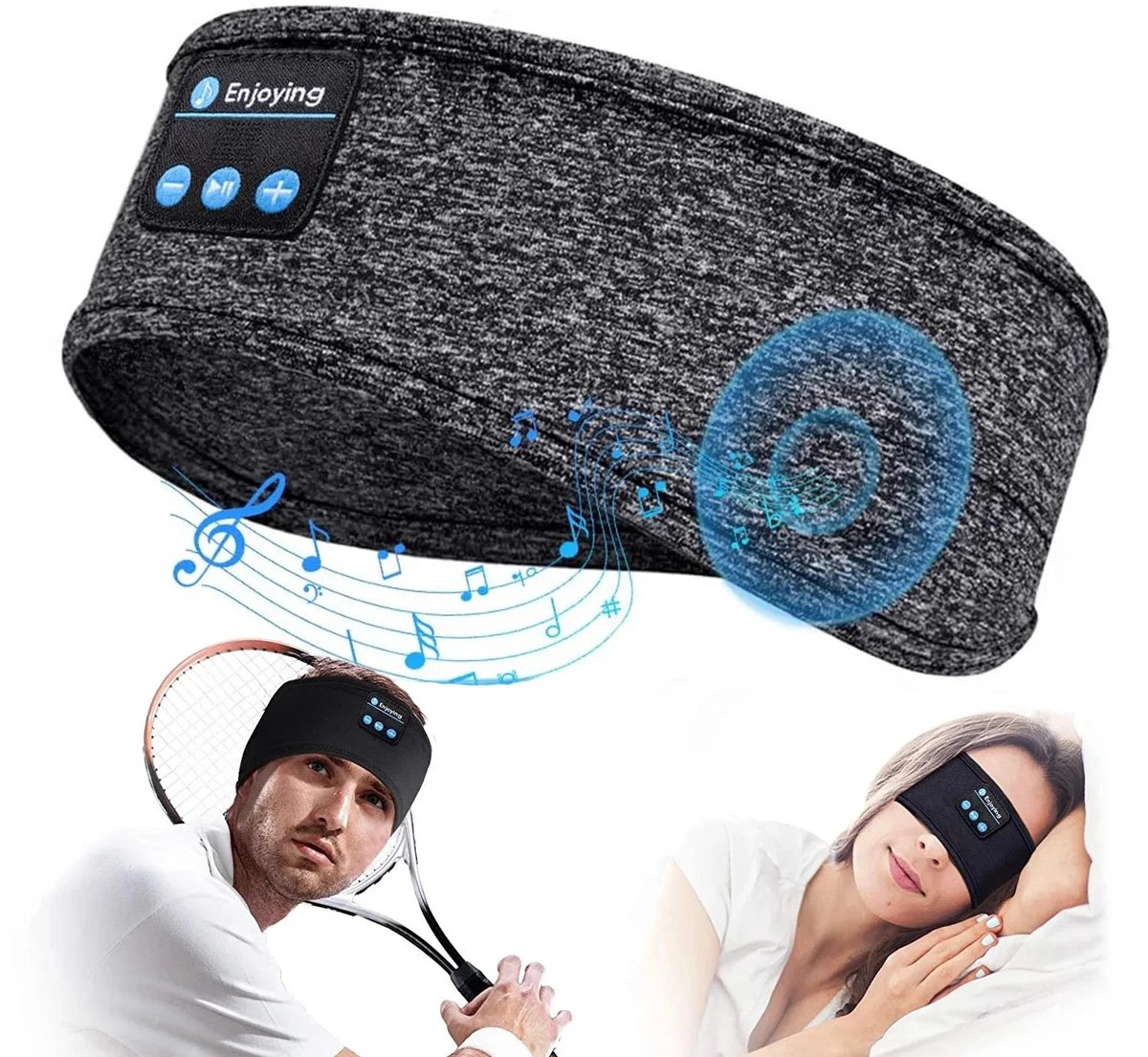 Grijze Draadloze Slaapkoptelefoon – Bluetooth Hoofdband voor Zijslapers – Ruisonderdrukking – Ultradun Ontwerp