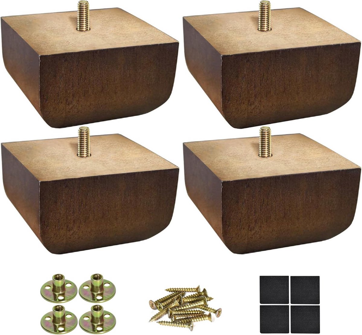 Houten Bankpoten Vierkant Donkerbruin Set van 4 voor Meubels
