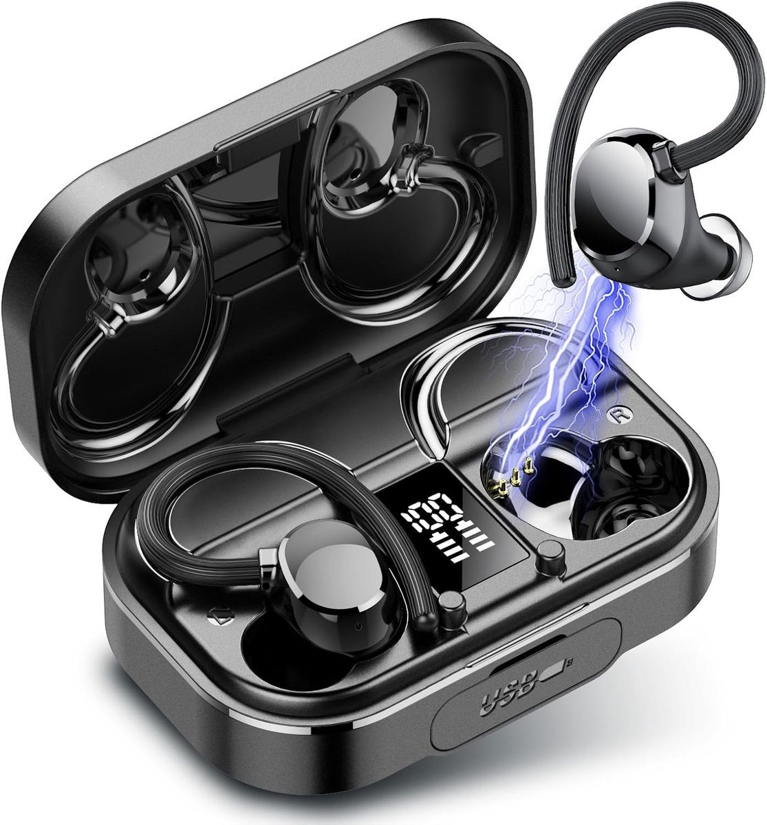 SoNis Draadloze Sport Oordopjes - 120 uur Speeltijd - Ruisonderdrukking - Waterbestendigheid - 5.3 Bluetooth Oordopjes - Sport Oortjes - Oortjes Draadloos – Zwart