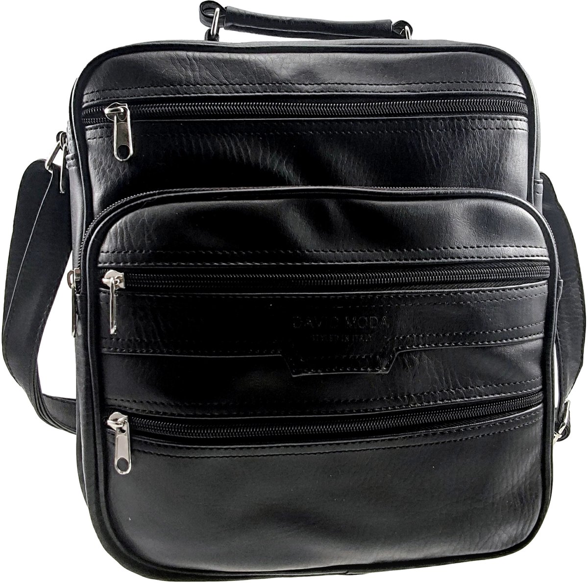 Schoudertas, Crossbodytas, Handbagage Tas van Zwarte Imitatieleer met Verstelbare Schouderband, Unisex - 30 x 27 x 12 cm