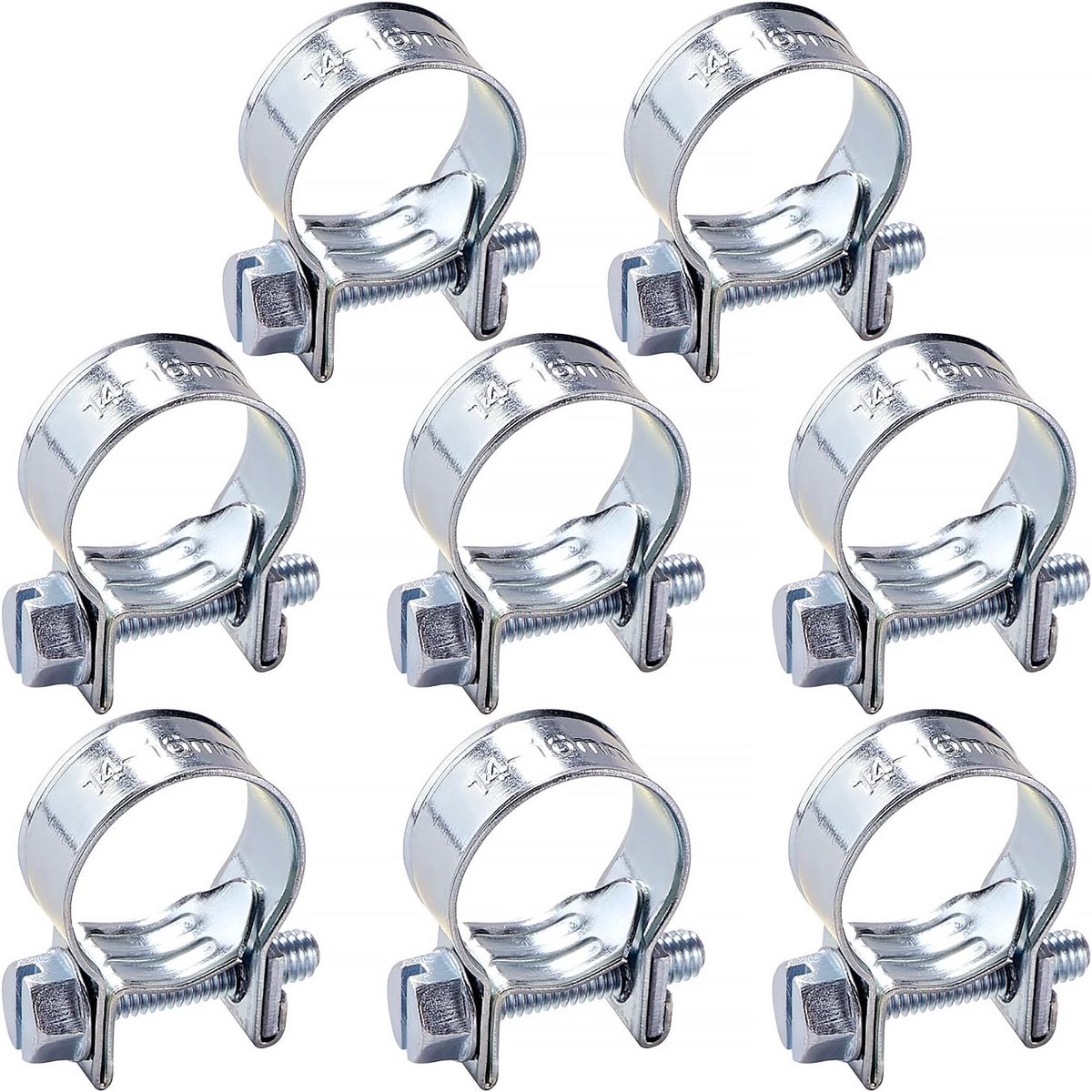 8 Stuks Verstelbare Mini Slangklemmen 14-16 mm Verzinkt