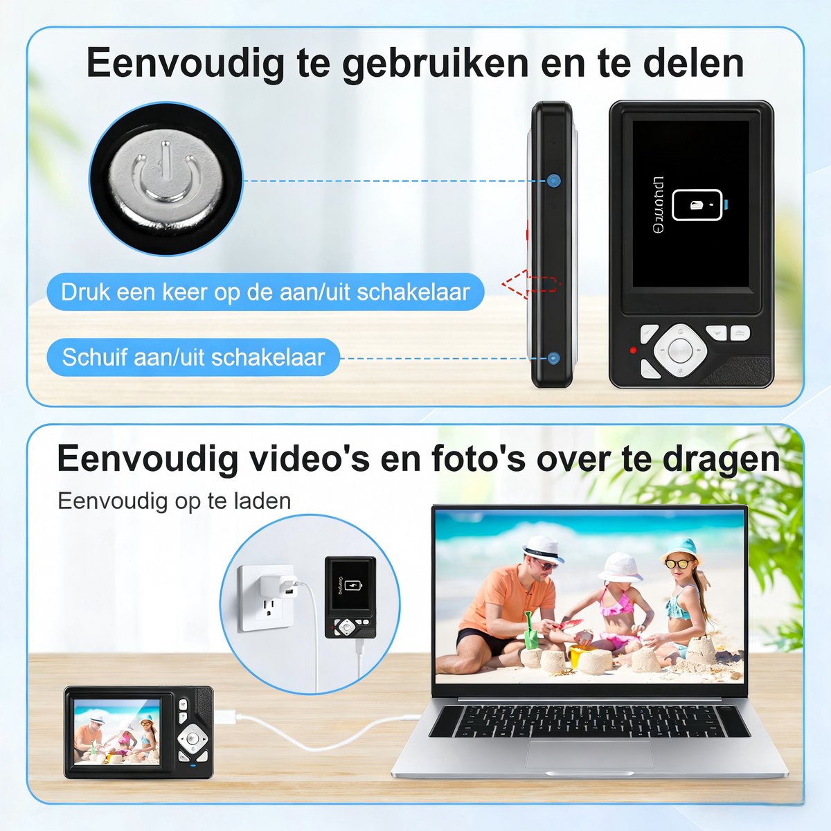 4K Digitale Camera voor Beginners & Kinderen - 48MP Fotocamera met Autofocus - 18X Zoom - Compact Camera met 2.8" Scherm - Inclusief 32GB SD-kaart & Handig Opbergzakje - Zwart thumbnail 3