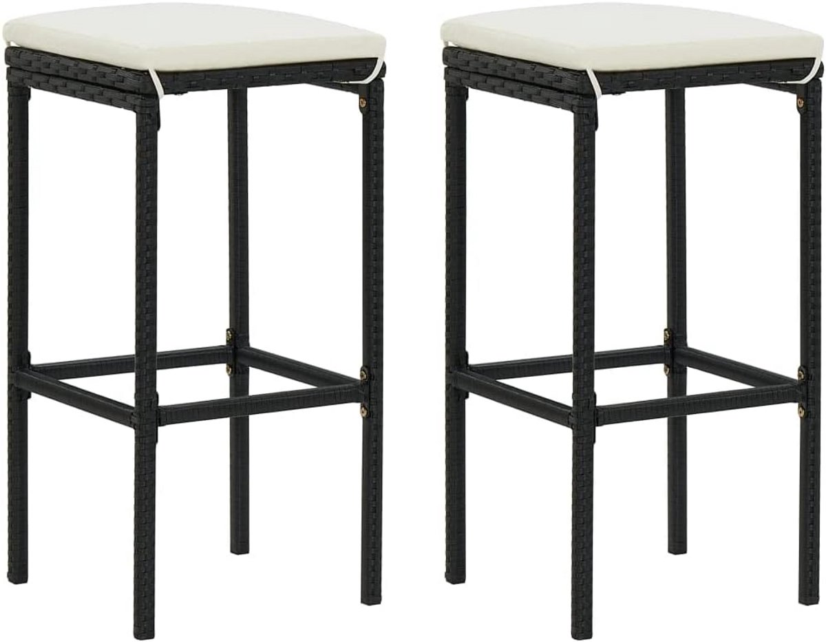 Set van 2 Barkrukken met Kussens Poly Rattan Zwart